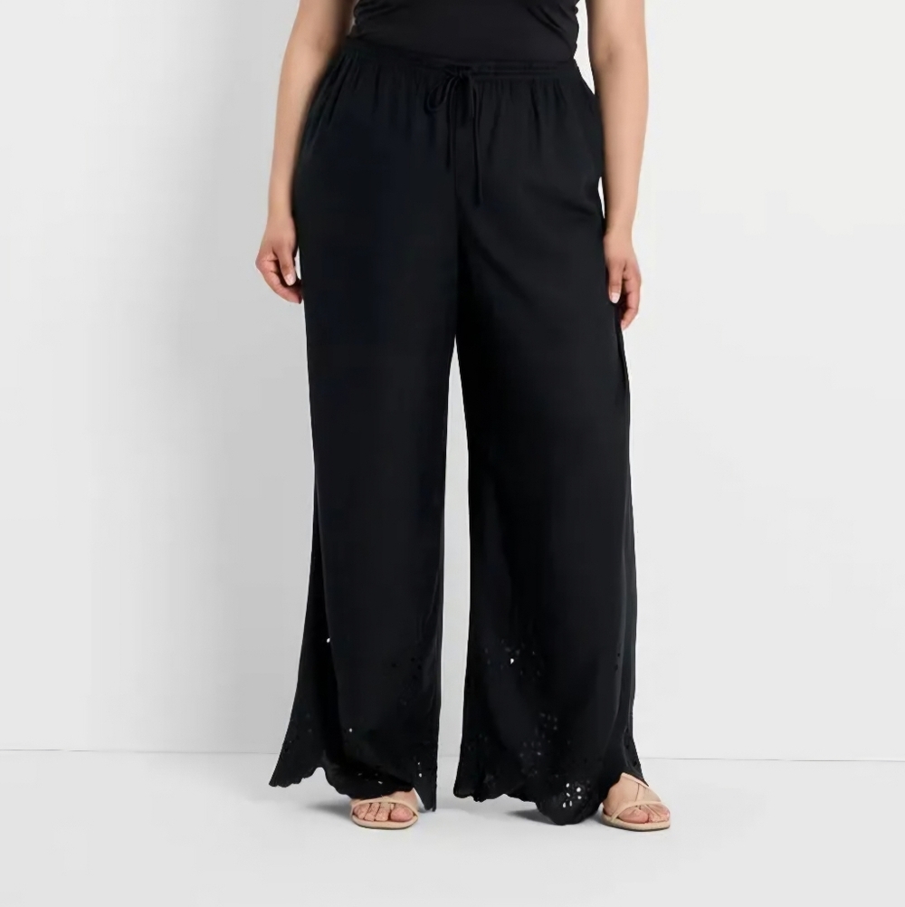 Future Collective High-Rise Wide Leg Embellished Eyelet Pull-On Pants - XXL